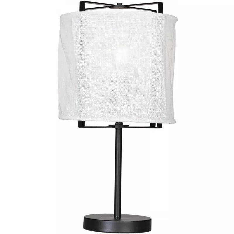 Lampe à poser design à LED en lin blanc et métal noir H50