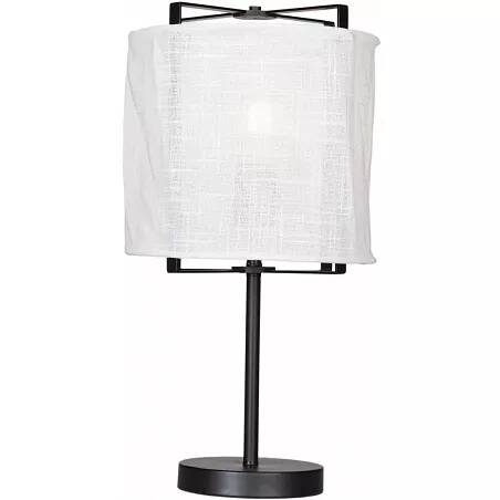 Lampe à poser design à LED en lin blanc et métal noir H50