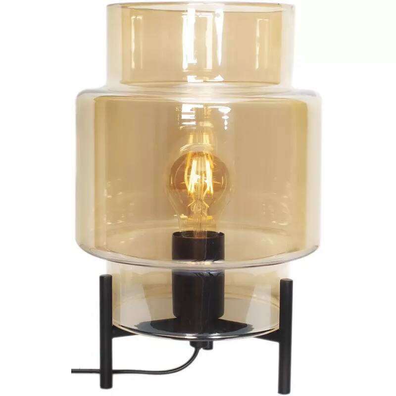 Lampe à poser design à LED en verre ambre et métal noir H29