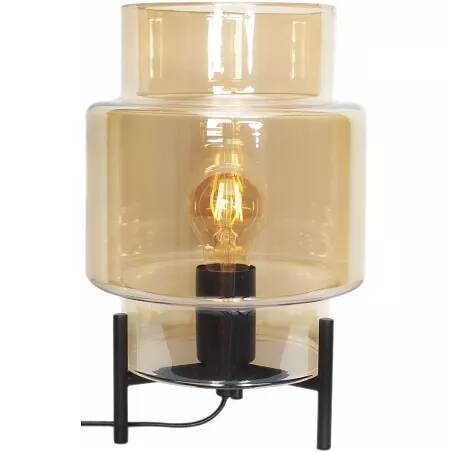 Lampe à poser design à LED en verre ambre et métal noir H29
