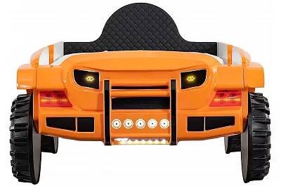 Lit Jeep 4x4 orange phare LED avec appuie tête matelassé noir