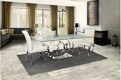 Table de salle à manger en verre et acier chromé 160x90