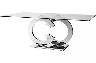 Table de salle à manger design en verre et acier chromé 180x90