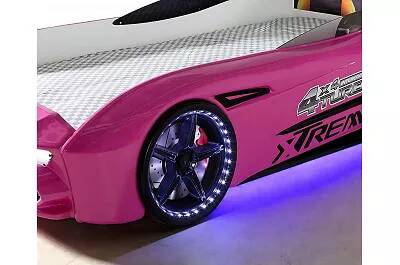 Lit voiture de sport Aston rose full LED et Bluetooth