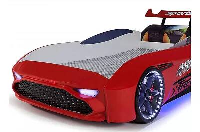 Lit voiture de sport Aston rouge full LED et Bluetooth