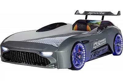 Lit voiture de sport Aston gris full LED et Bluetooth
