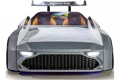 Lit voiture de sport Aston gris full LED et Bluetooth