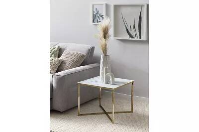 Table d'appoint en verre aspect marbre blanc et métal doré
