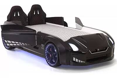 Lit voiture de sport GTR noir full LED avec double appuie tête et Bluetooth