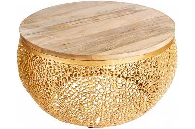 8334 - 114578 - Table basse design en aluminium doré et bois de manguier