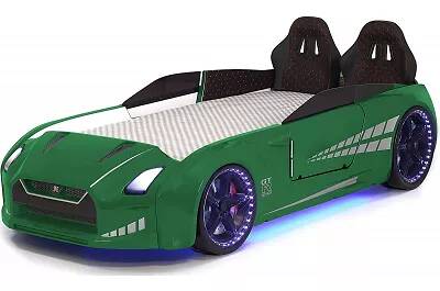 Lit voiture de sport GTR vert full LED avec double appuie tête et Bluetooth