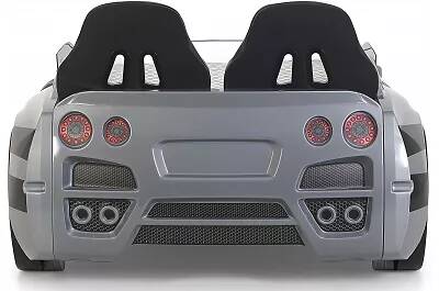 Lit voiture de sport GTR gris full LED avec double appuie tête et Bluetooth