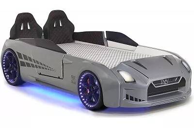 Lit voiture de sport GTR gris full LED avec double appuie tête et Bluetooth