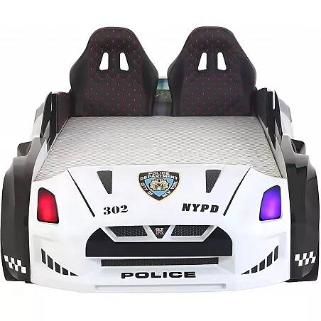 Lit voiture de sport GTR Police full LED avec double appuie tête et Bluetooth