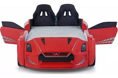 Lit voiture de sport GTR rouge full LED avec double appuie tête et Bluetooth