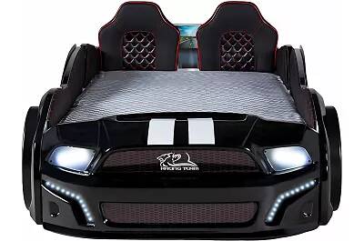 Lit voiture de sport Doge Racing noir full LED avec double appuie tête et Bluetooth