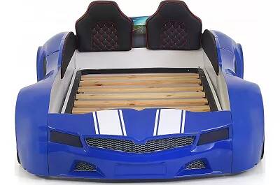 Lit voiture de sport SPX bleu full LED avec double appuie tête et Bluetooth