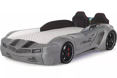 Lit voiture de sport SPX gris full LED avec double appuie tête et Bluetooth