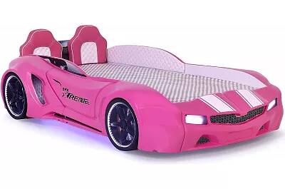 Lit voiture de sport SPX rose full LED avec double appuie tête et Bluetooth