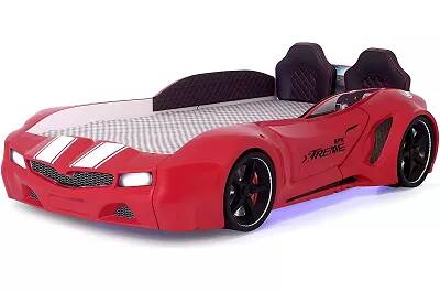 Lit voiture de sport SPX rouge full LED avec double appuie tête et Bluetooth