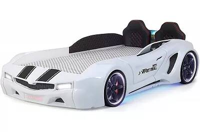 Lit voiture de sport SPX blanc full LED avec double appuie tête et Bluetooth