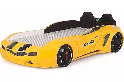 Lit voiture de sport SPX jaune full LED avec double appuie tête et Bluetooth