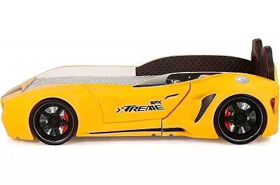 Lit voiture de sport SPX jaune full LED avec double appuie tête et Bluetooth