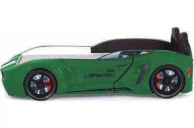 Lit voiture de sport SPX vert full LED avec double appuie tête et Bluetooth