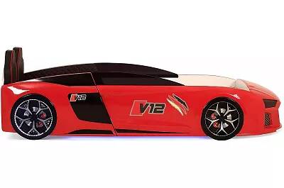 Lit voiture de sport R8 rouge full LED avec double appuie tête et Bluetooth