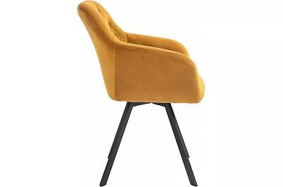 Chaise pivotante design en velours capitonné jaune moutarde