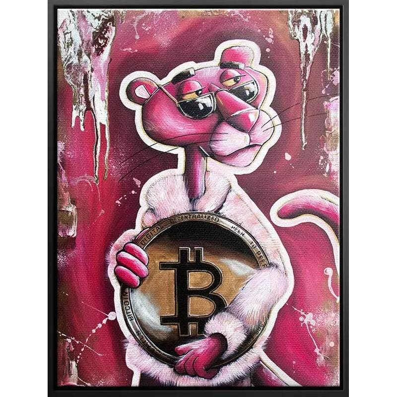 Tableau sur toile Panthère Rose Bitcoin noir