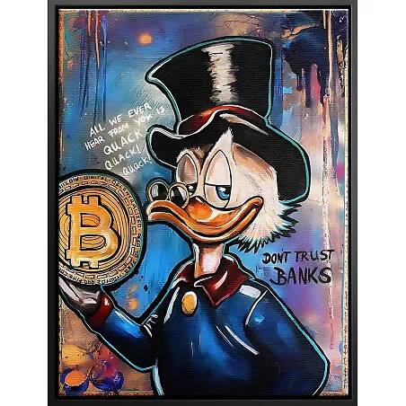 Tableau sur toile Donald Duck Bitcoin noir