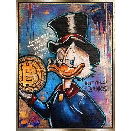 Tableau sur toile Donald Duck Bitcoin doré antique