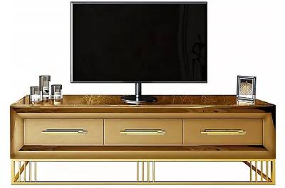 Meuble TV en miroir bronze et doré 3 tiroirs