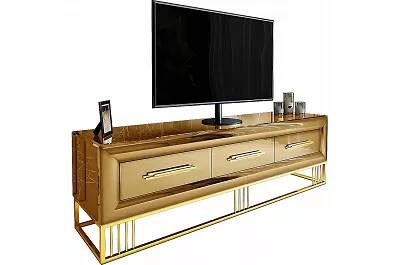 Meuble TV en miroir bronze et doré 3 tiroirs