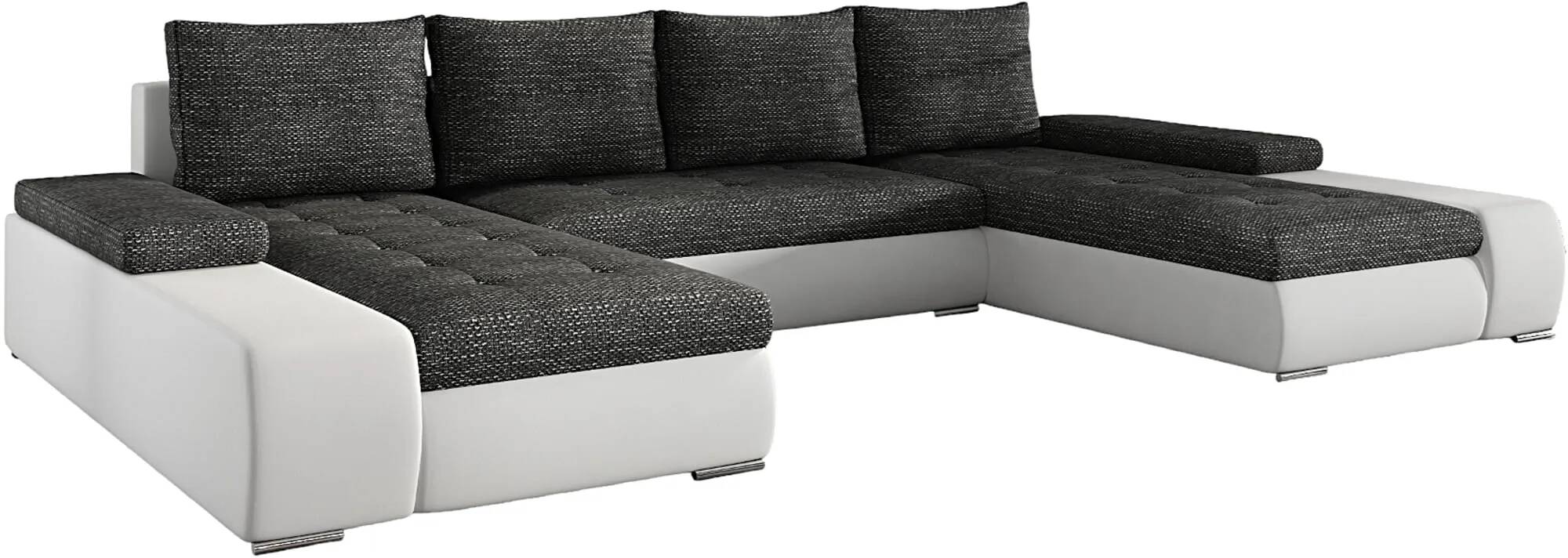 Canapé d'angle convertible en tissu chiné gris foncé et simili cuir blanc