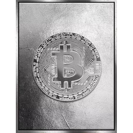 Tableau sur toile Bitcoin Pièce Chromé argent antique