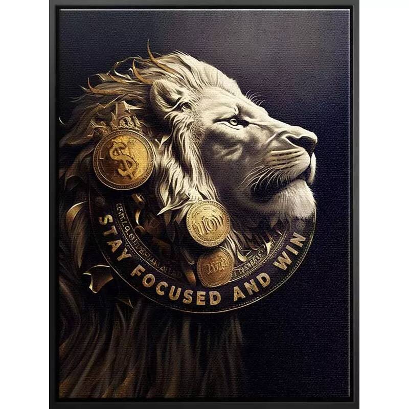 Tableau sur toile Bitcoin Lion noir