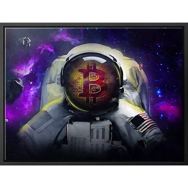 Tableau sur toile Bitcoin Astronaute noir