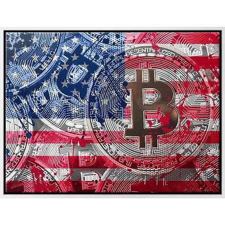 Tableau sur toile Bitcoin Drapeau USA blanc