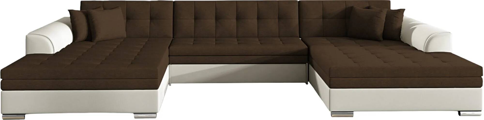 Canapé d'angle convertible en tissu marron et simili cuir blanc