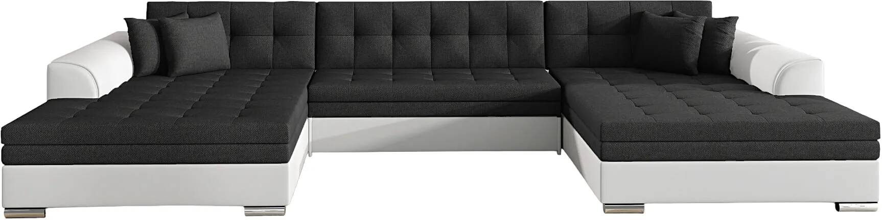Canapé d'angle convertible en tissu gris foncé et simili cuir blanc