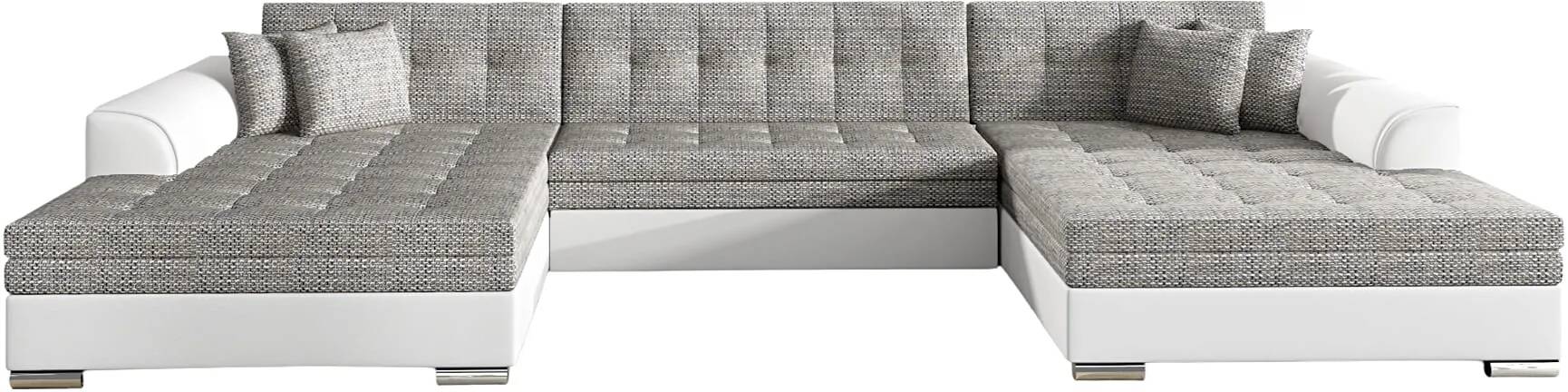 Canapé d'angle convertible en tissu chiné gris et simili cuir blanc