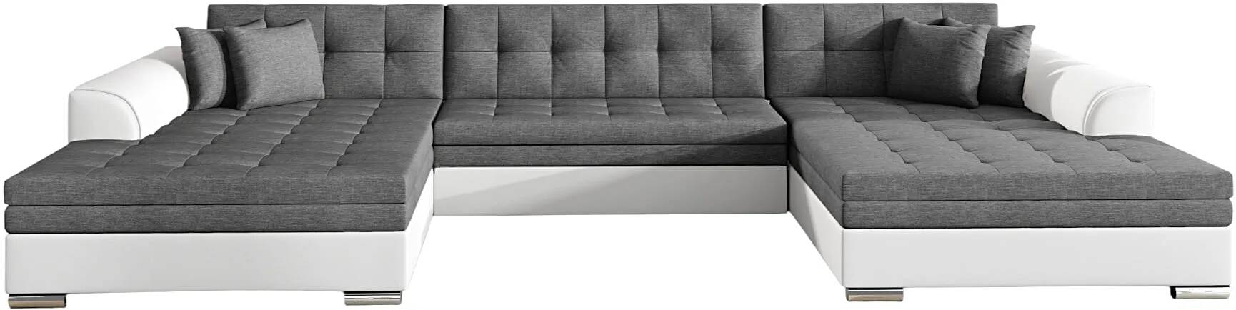 Canapé d'angle convertible en tissu gris et simili cuir blanc
