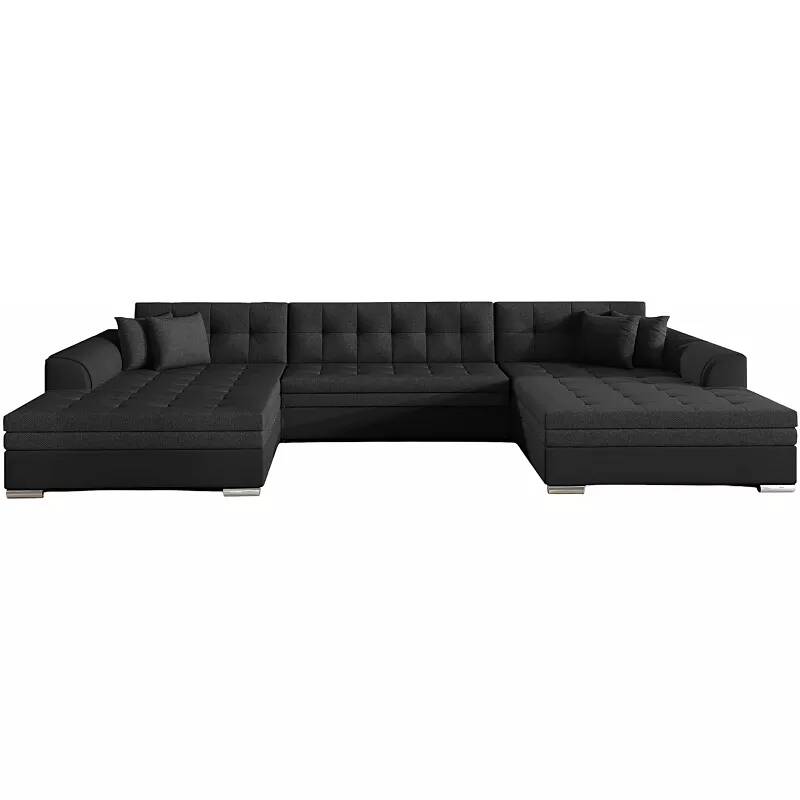 Canapé d'angle convertible en tissu noir et simili cuir noir