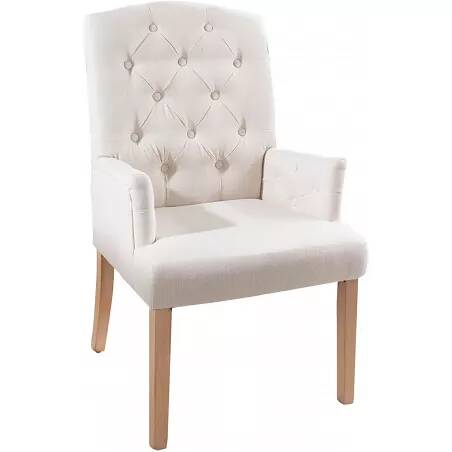 Set de 2 chaises en tissu lin capitonné beige
