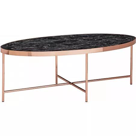 Table basse design aspect marbré noir et acier cuivré