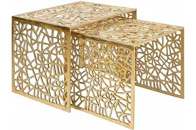 4568 - 127472 - Set de 2 tables basses gigognes design en aluminium doré