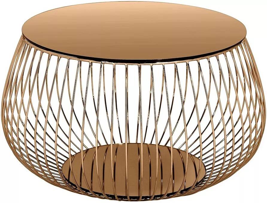 Table basse design en verre et métal bronze Ø72