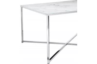 Table basse en verre aspect marbre blanc et métal chromé